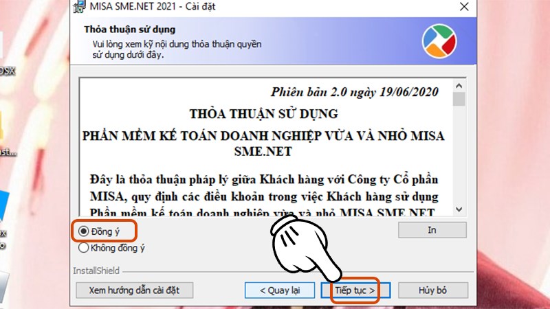 Click Đồng ý sau đó nhấn Tiếp tục 