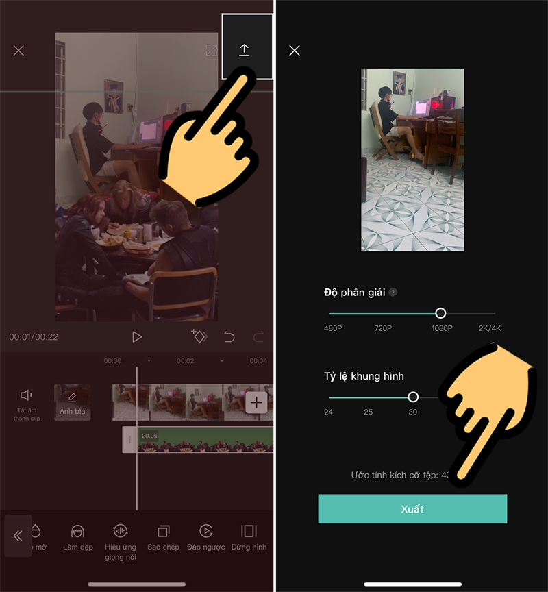 Xuất để lưu video về máy