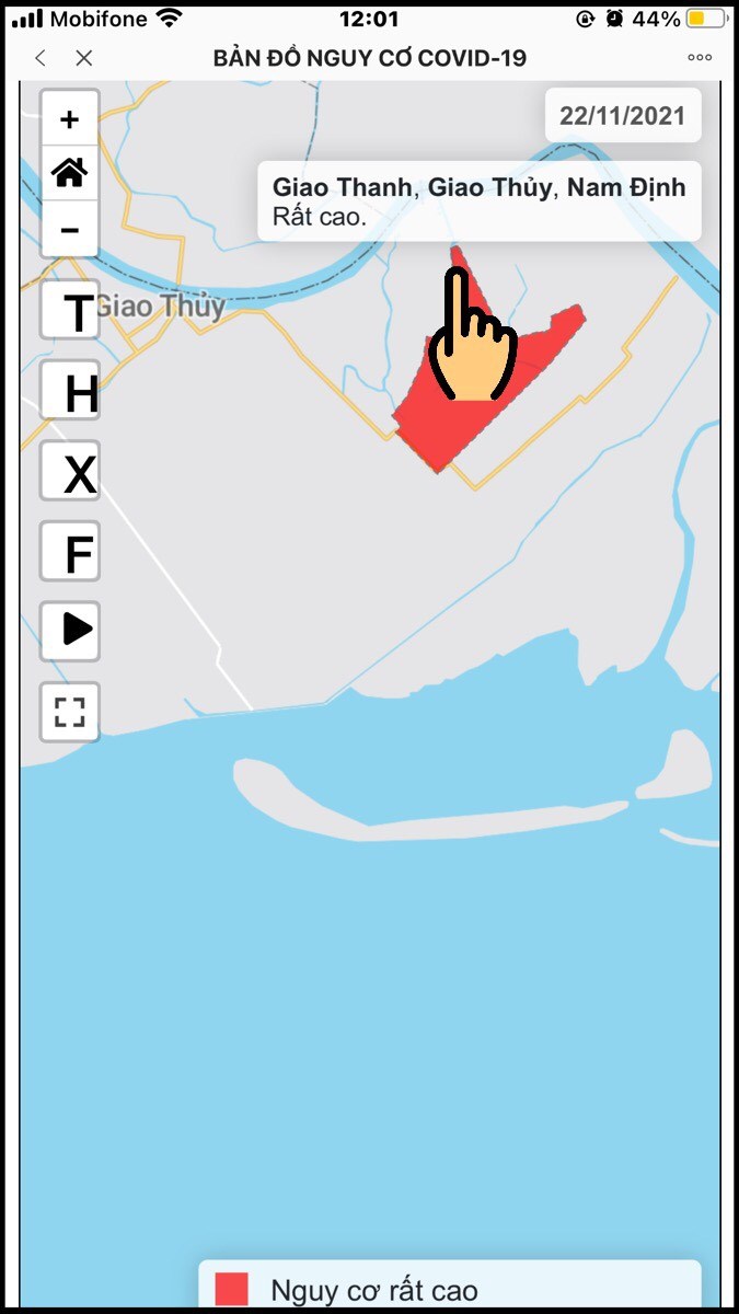 Nhấn vào từng địa điểm để xem cấp độ dịch Covid-19 tại đó