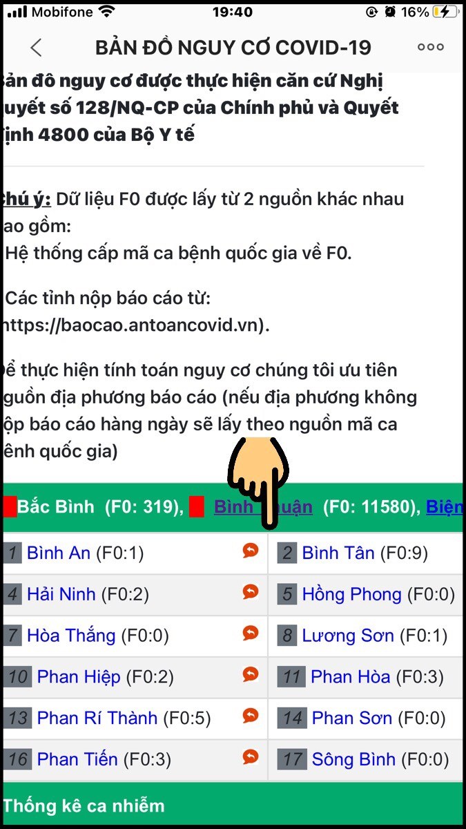 Xem được số ca nhiễm Covid-19 của các xã