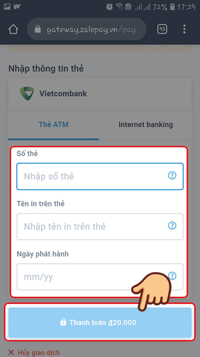 Nhập thông tin thẻ và chọn Thanh toán