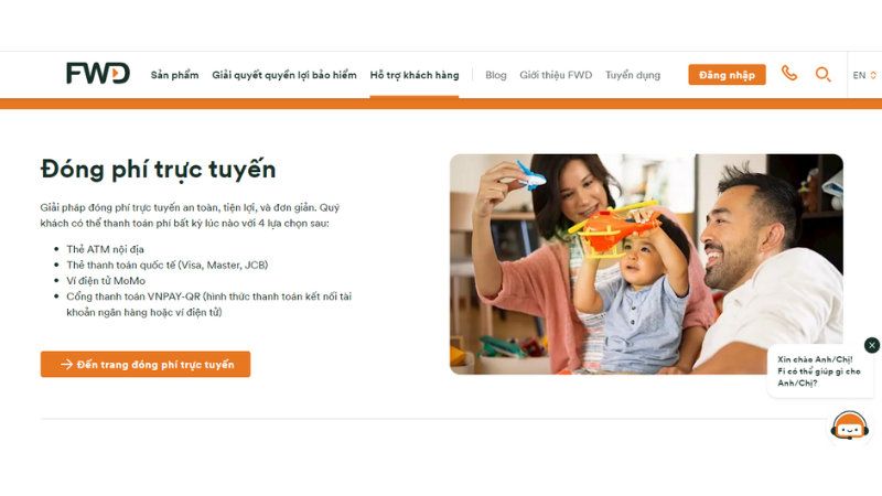 truy cập vào website chính thức của FWD