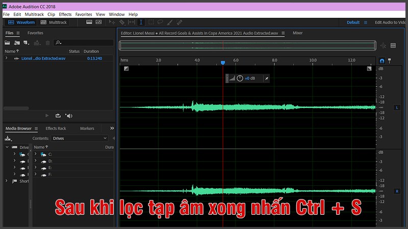 Sau khi lọc tạp âm bằng Adobe Audition xong bạn ấn tổ hợp phím Ctrl + S để lưu vào Premiere