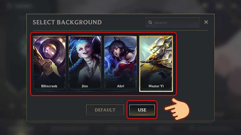 Chọn background bạn th&iacute;ch v&agrave; chọn USE