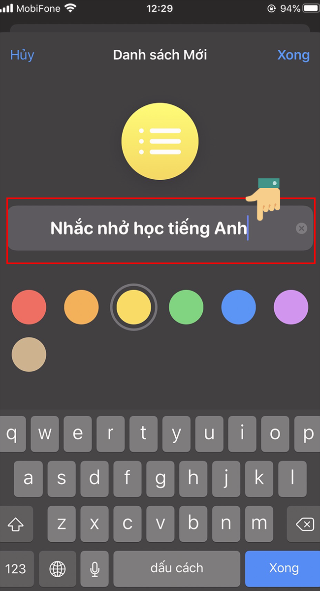 Đặt t&ecirc;n danh s&aacute;ch v&agrave; chọn m&agrave;u sắc tượng trưng 