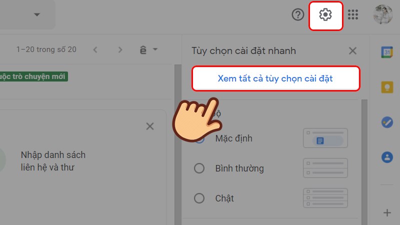 Tại giao diện chính, nhấn vào biểu tượng răng cưa và chọn Xem tất cả tùy chọn cài đặt