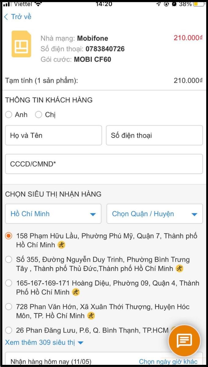 Nhập thông tin đơn hàng