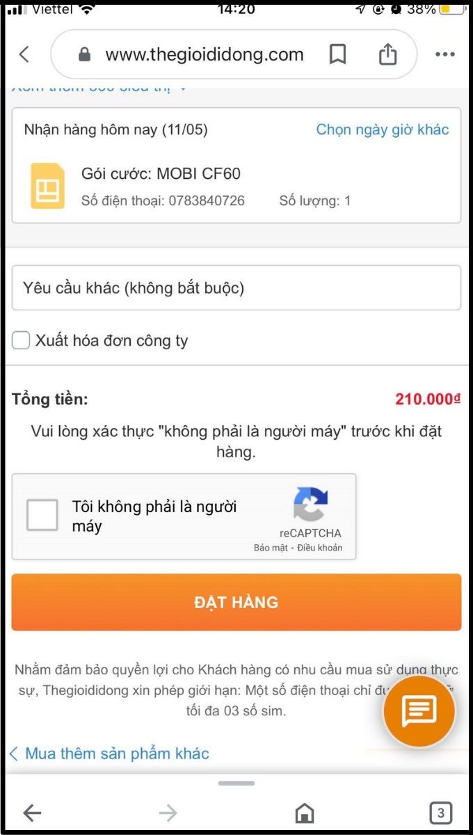 Kiểm tra đơn hàng và tiến hành đặt hàng