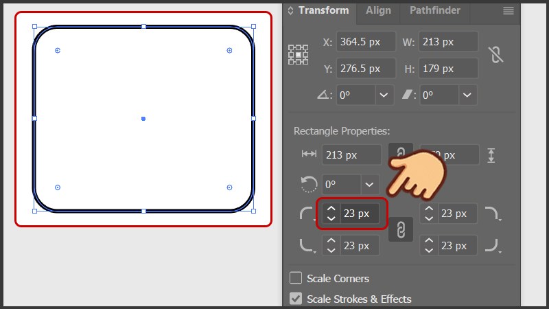 Bấm mũi t&ecirc;n l&ecirc;n xuống hoặc nhập số đo để tăng hoặc giảm độ bo của g&oacute;c