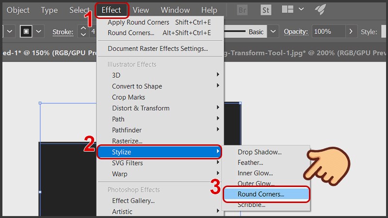 Chọn Effect > Stylize > Round Corners