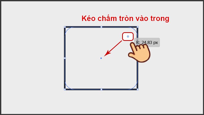 Nhấn chuột v&agrave; k&eacute;o chấm tr&ograve;n đ&oacute; hướng v&agrave;o t&acirc;m của h&igrave;nh v&agrave; thả ra cho đến khi đạt độ bo g&oacute;c mong muốn