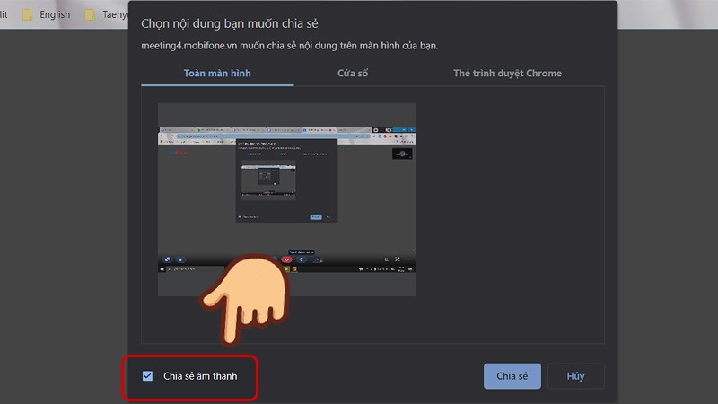 T&iacute;ch chọn v&agrave;o &ocirc; Chia sẻ &acirc;m thanh