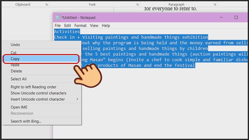 Mở Notepad (hoặc Text Edit tr&ecirc;n Mac) v&agrave; d&aacute;n nội dung vừa copy v&agrave;o. Sau đ&oacute; bạn copy nội dung đ&oacute; lại lần nữa