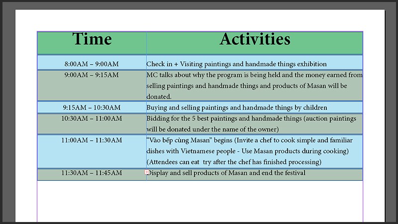 Thực hiện thao t&aacute;c tương tự cho đến hết để được bảng như mong muốn 