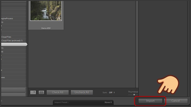 Chọn Import để tải h&igrave;nh ảnh v&agrave;o