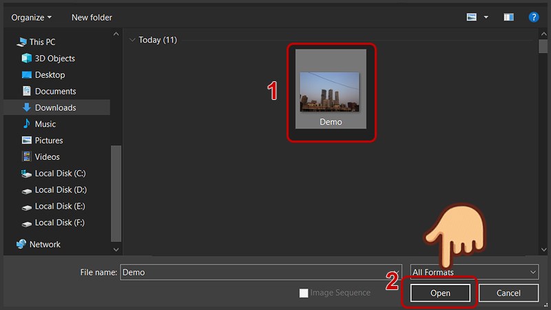 Chọn file RAW cần chuyển v&agrave; chọn Open