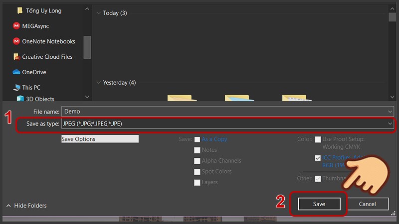Chọn Save as type l&agrave; JPEG v&agrave; nhấn Save