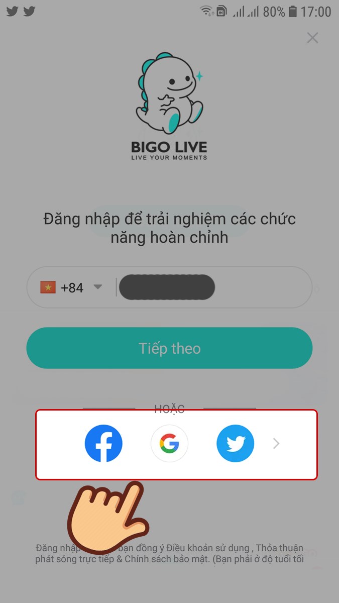 Liên kết với tài khoản Facebook, Google, Twitter, Instagram,...