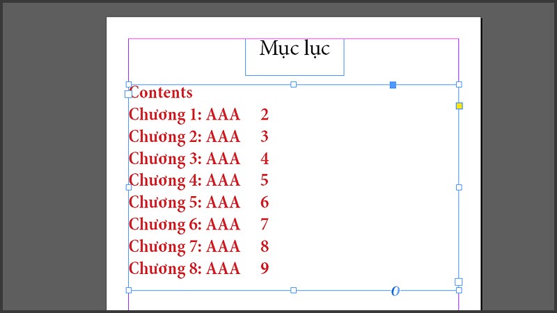 Xuất hiện bảng mục lục này thế này với số chương ở mỗi trang tương ứng