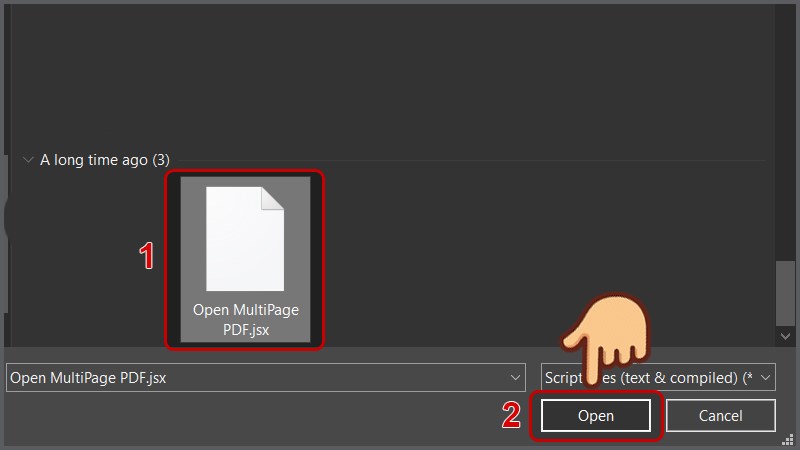 Chọn file Open MultiPage PDF.jsx khi nãy và chọn Open