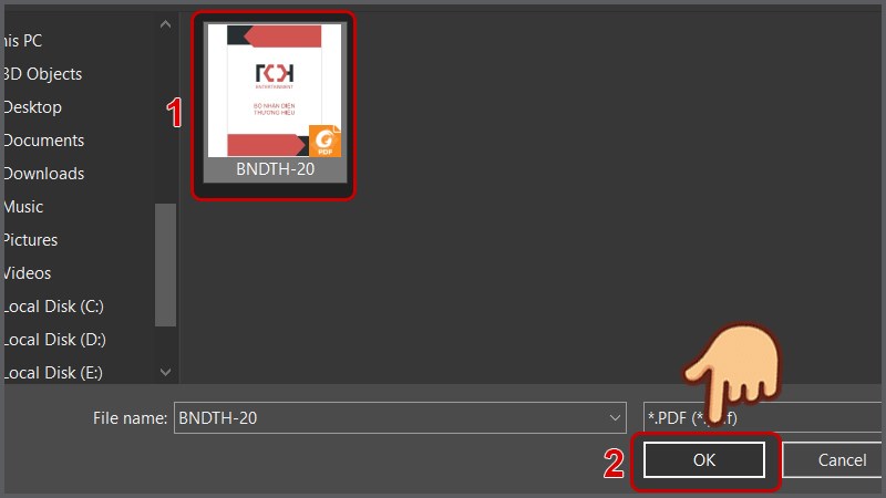 Chọn file PDF bạn muốn mở và chọn OK