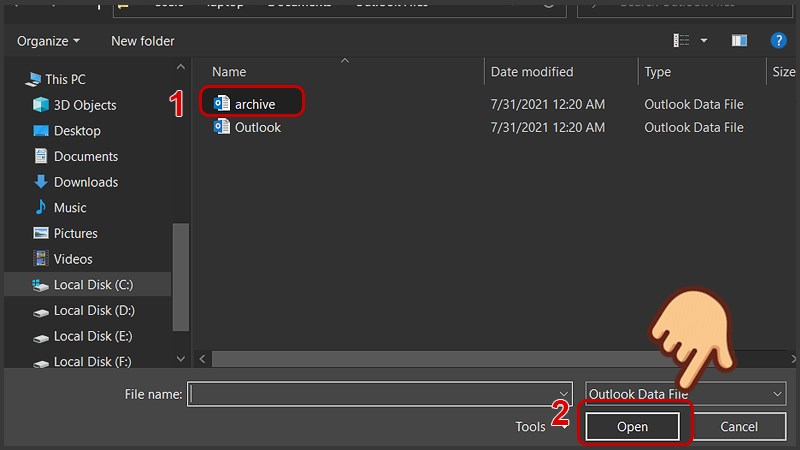 Chọn file Archive và chọn Open