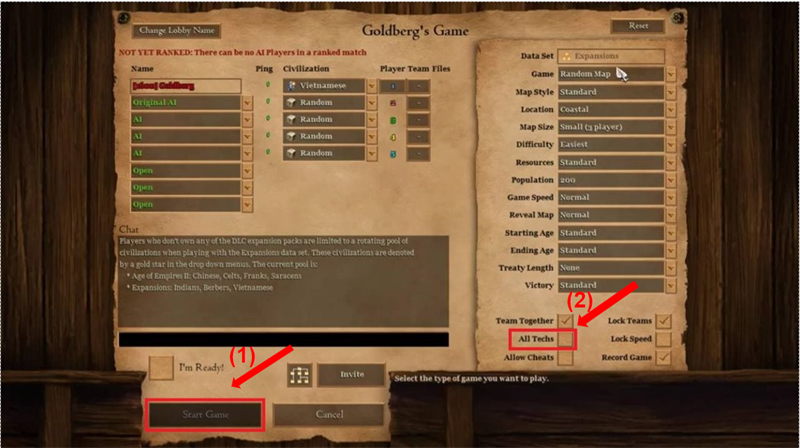 Trước khi bắt đầu trận đấu, nhớ bật t&iacute;nh năng d&ugrave;ng m&atilde; cheat nh&eacute;