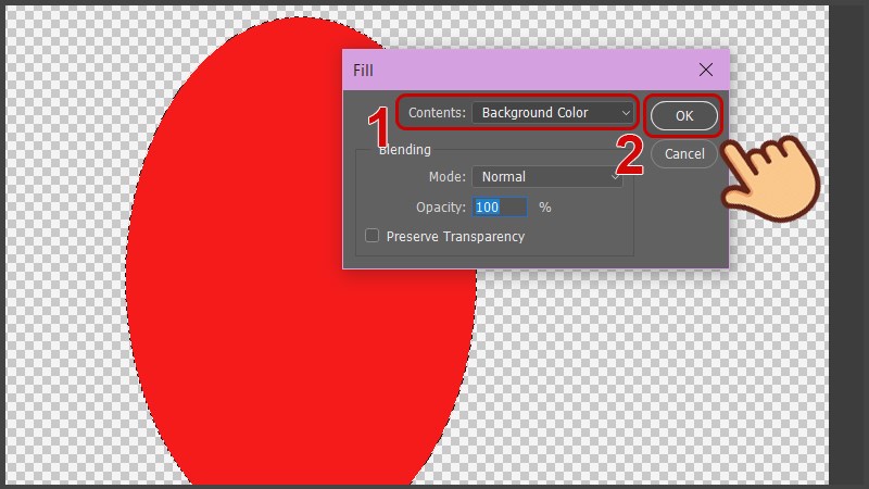 Nhấn chuột phải vào hình và chọn Fill (phím tắt Shift + F5), sau đó chọn Content là Background color và nhấn OK