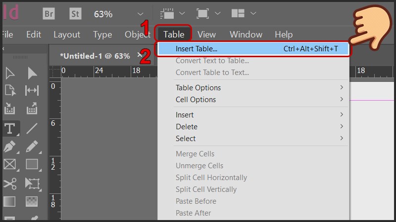 Đặt con trỏ chuột v&agrave;o khung frame, chọn Table v&agrave; chọn Insert Table&hellip; 