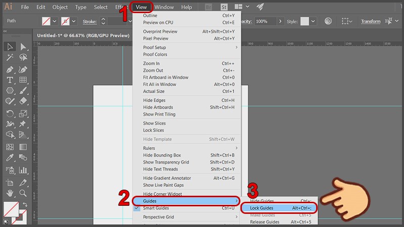 V&agrave;o View > Guides > Lock Guides để kh&oacute;a