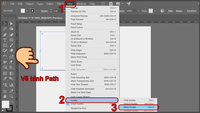 Chọn v&agrave;o View > Guides > Make Guides