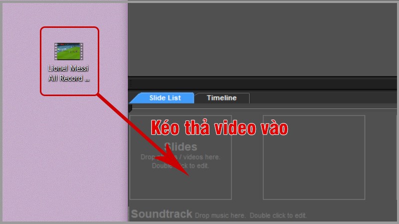 Kéo thả video bạn muốn tạo hiệu ứng chạy chữ vào khung làm việc