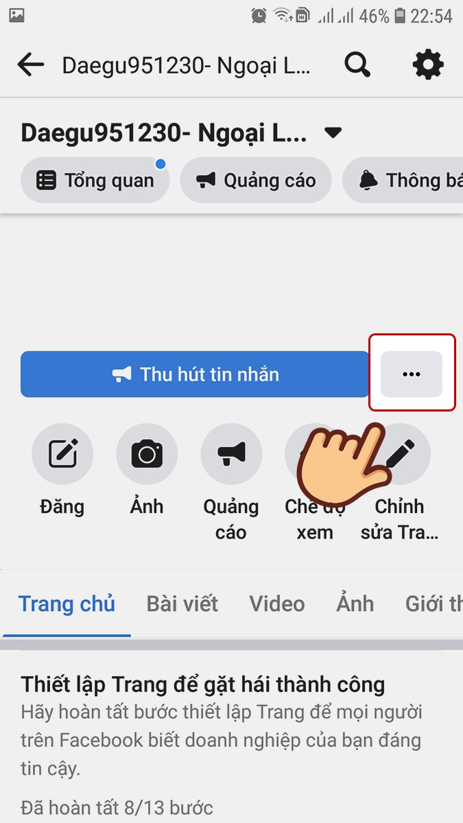 Chọn vào nút ba chấm ở đầu trang