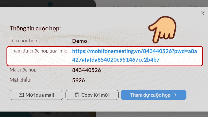 Sao ch&eacute;p địa chỉ li&ecirc;n kết ph&ograve;ng họp rồi gửi cho người kh&aacute;c