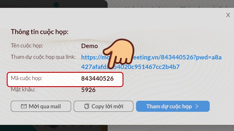 Sao ch&eacute;p m&atilde; cuộc họp v&agrave; gửi cho người bạn muốn mời tham gia