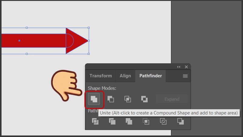 Chọn Unite để gộp hai đối tượng thành một