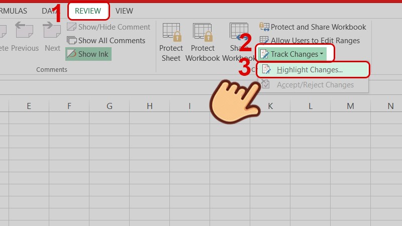 Cach xem lich sua trong file Excel huong dan su dung track changes 1