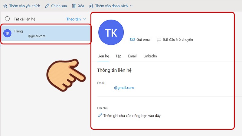 Nhấp vào từng liên hệ để xem thông tin chi tiết