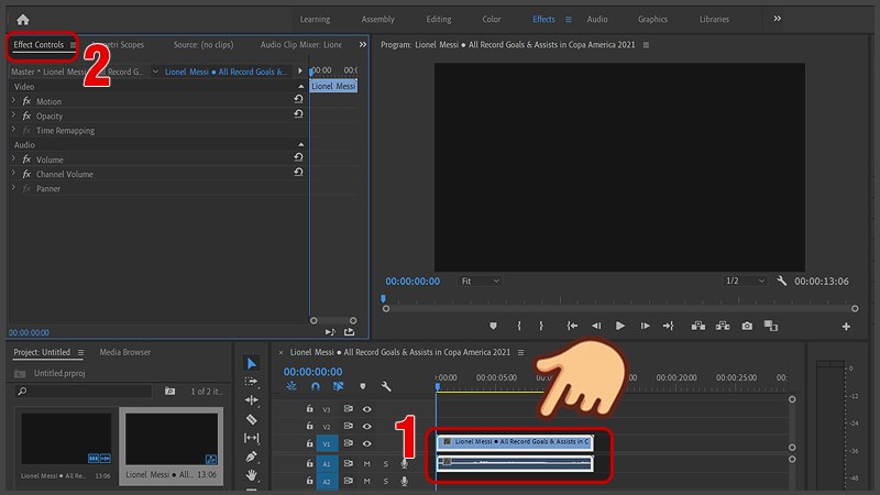Chọn vào frame video và chọn tab Effects Control