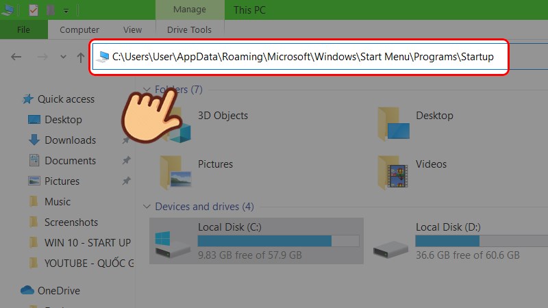 Copy vị trí thư mục Startup bên trên dán lên thanh tìm kiếm