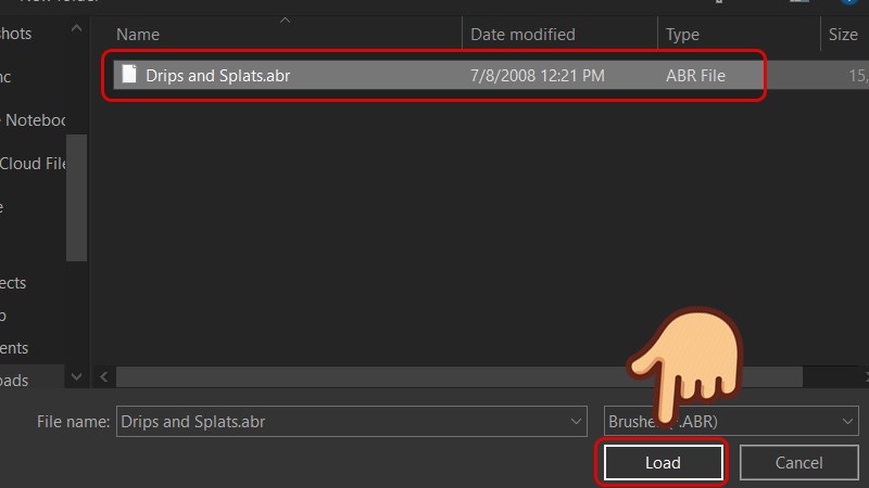 Chọn file Brush bạn vừa tải về (file .ABR) và chọn Load