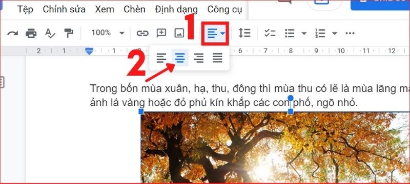 Chọn v&agrave;o phần canh lề, t&ugrave;y chọn canh giữa, tr&aacute;i, phải l&agrave; xong.
