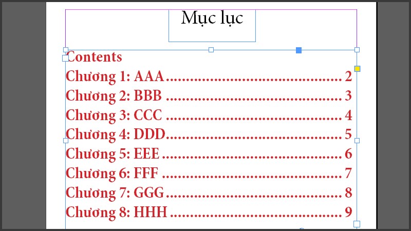 Cập nhật mục lục thành công