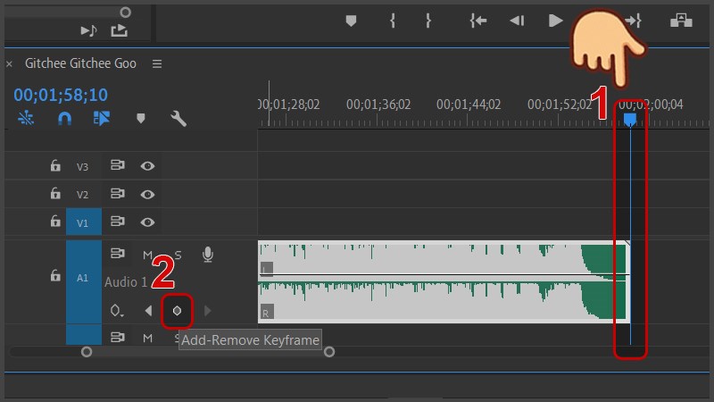 Kéo thanh thời gian đến cuối file âm thanh và chọn nút Add-Remove Keyframe
