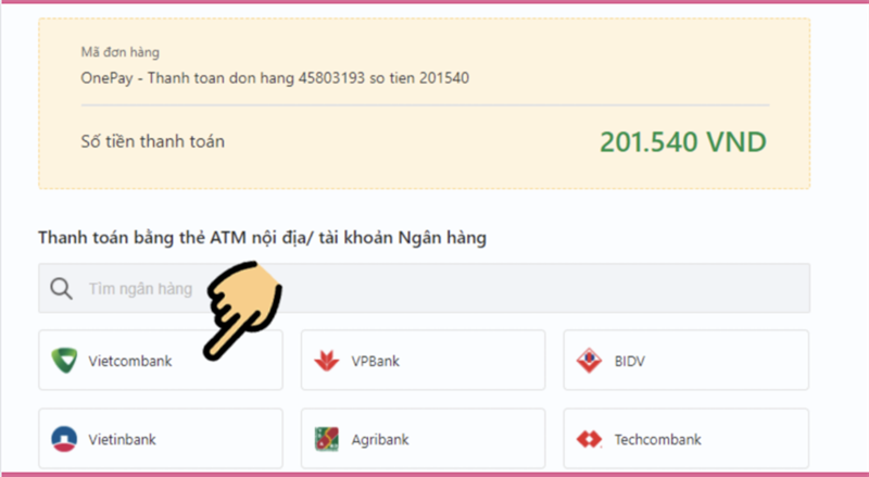 Chọn ng&acirc;n h&agrave;ng thanh to&aacute;n