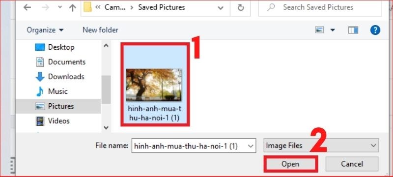 Sau đ&oacute;, chọn tiếp H&igrave;nh ảnh muốn tải v&agrave; nhấn Open l&agrave; ho&agrave;n th&agrave;nh việc tải l&ecirc;n.