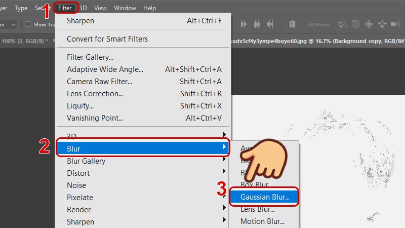 Chọn Filter > Blur > Gaussian blur… 