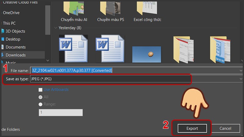 Ở mục định dạng ảnh Save as type, bạn chọn định dạng ảnh là JPEG và nhấn Export