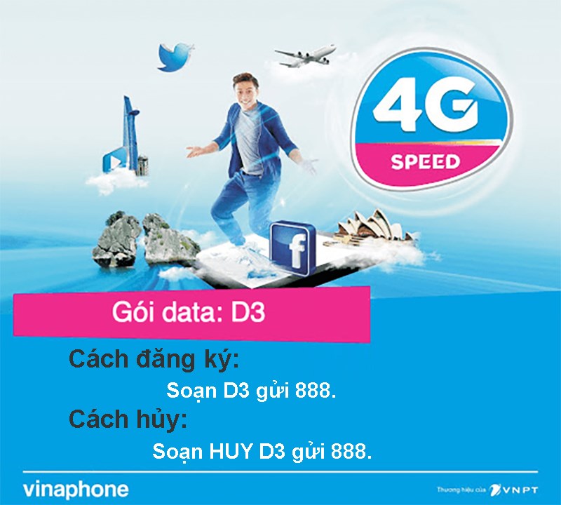 Cú pháp đăng ký và huỷ gói cước D3 của mạng VinaPhone