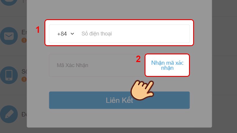 Nhập số điện thoại và nhấn Nhận mã xác nhận